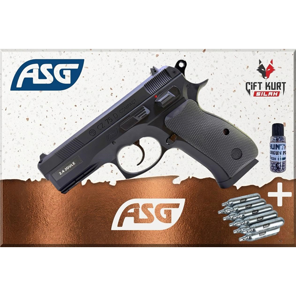 ASG CZ75 D Compact Siyah Havalı Tabanca | 10 Tüp + 300 BB Hediye | Çiftkurt Silah