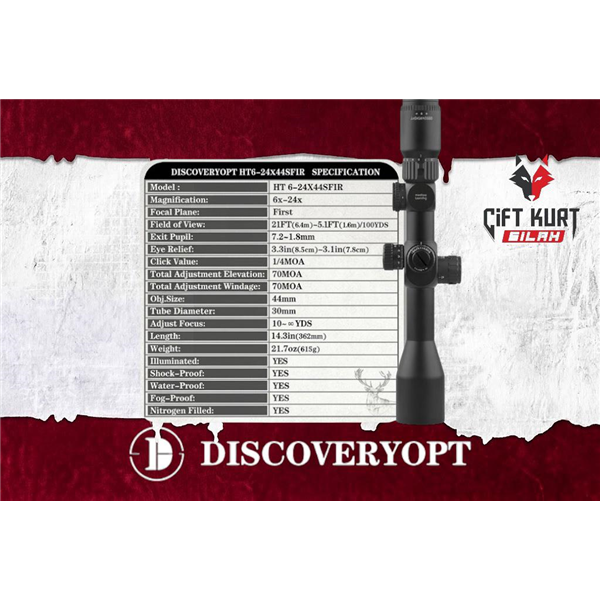DiscoveryOpt HT Gen 2 6-24x44 SFIR FFP Tüfek Dürbünü | Çift Kurt Silah