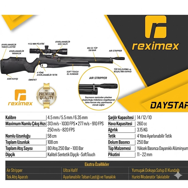 Reximex DAYSTAR PCP 5.5mm Havalı Tüfek | Çift Kurt Silah